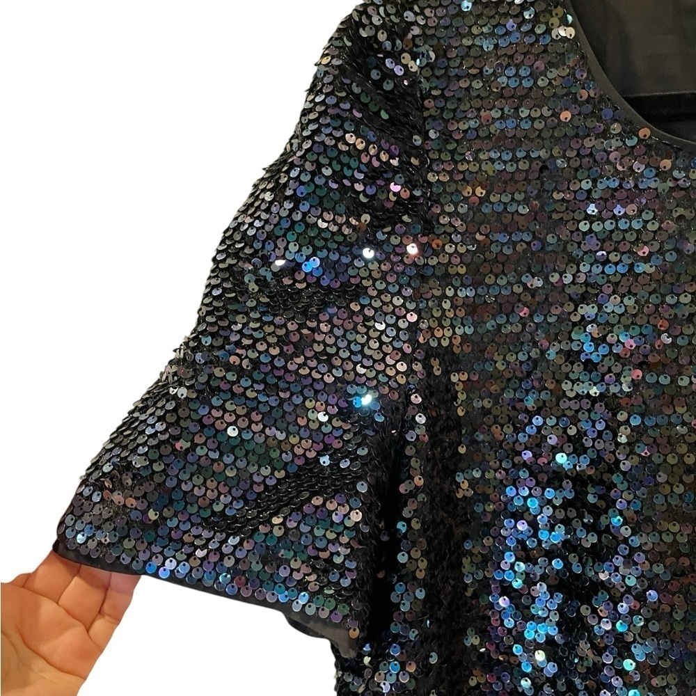 Cece Women’s Iridescent Sequin Mesh Dressy Blouse Top Shirt Dressy Party Size XL - Picture 7 of 7